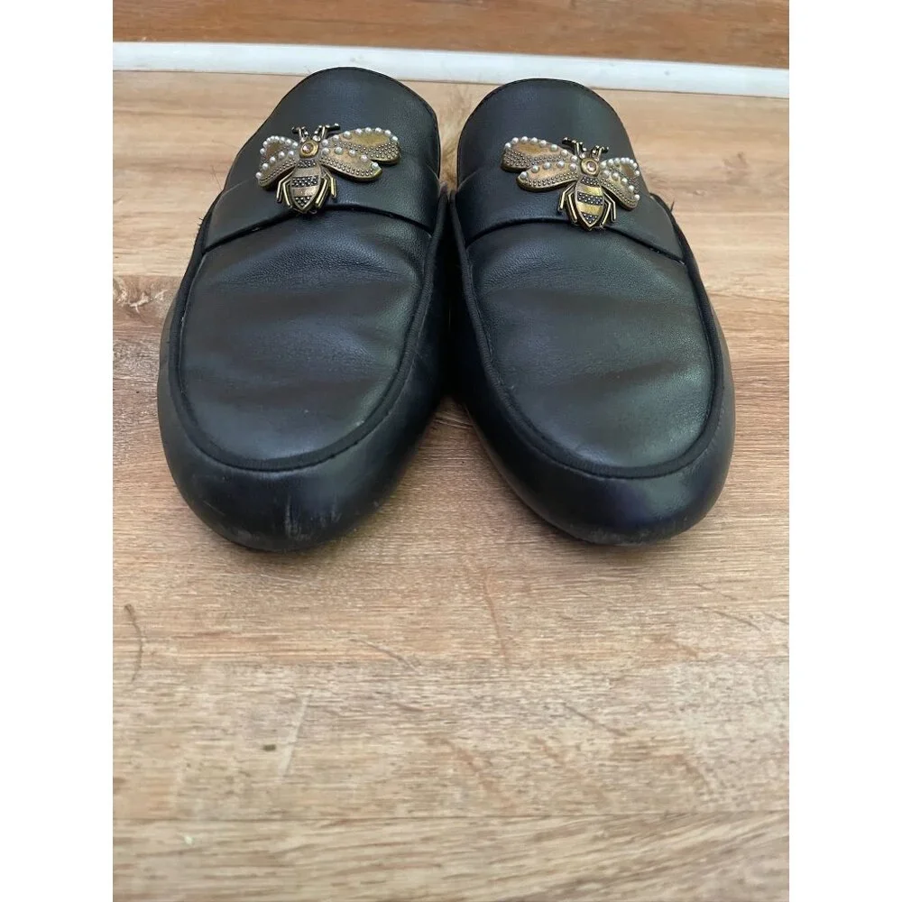 EUC I.N.C Black Leather & Faux Fur Bee Loafers
